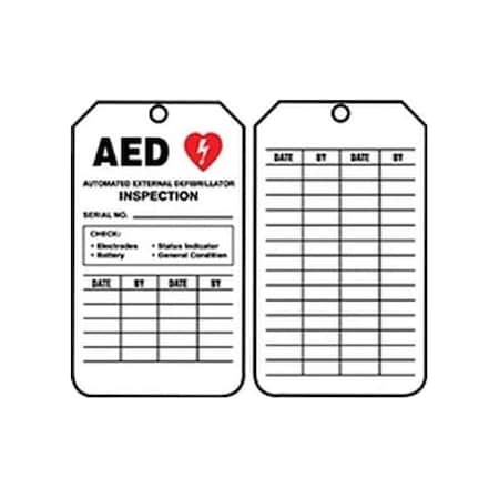 Accuform Safety Tags, AUTOMATIC EXTERNAL DEFIBRILLATOR INSPECTION, 5.75in x 3.25in, PF-Cardstock, 25PK TRS345CTP